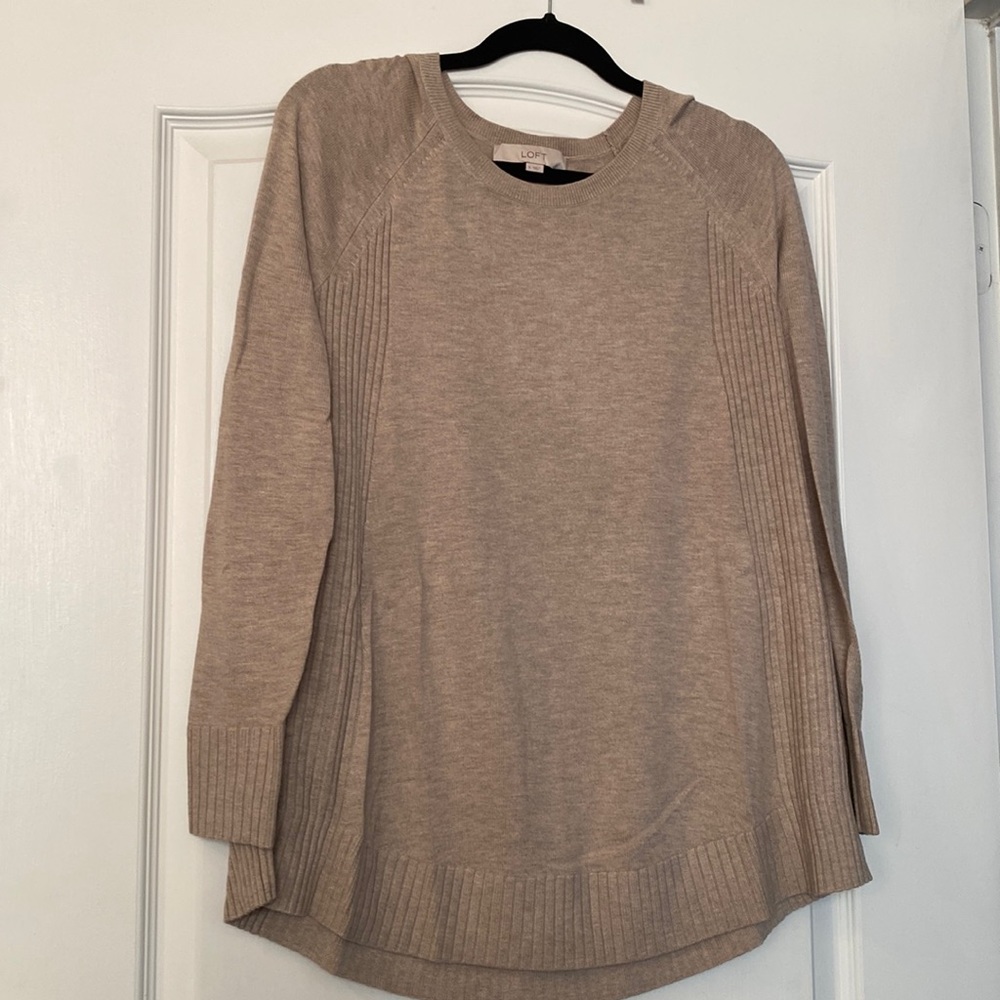 LOFT tan color ribbed detail sweater